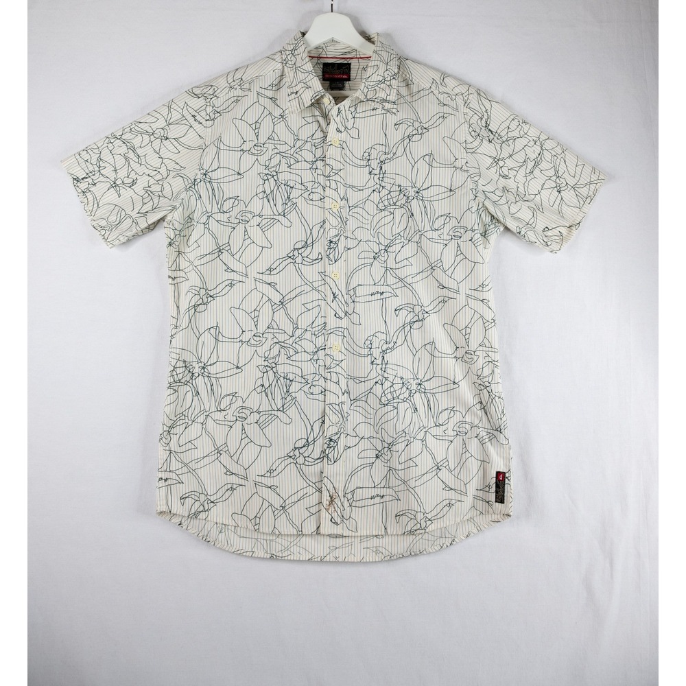 Quiksilver‎ Button Down Shirt Mens Large White Floral Stripe Excellent Casual SS